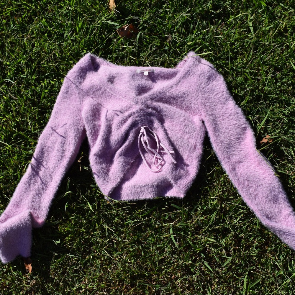 pacsun magenta ruched fuzzy cropped sweater! 💗